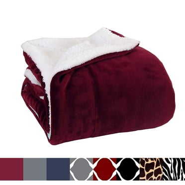 Micro-Sherpa 50" X 60" Ultra Plush Throw/Blanket (50 x 60) Solid Burgundy