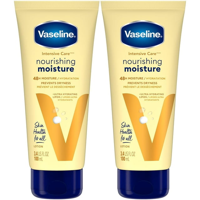 Loción Vaseline, cuidado intensivo, hidratación nutritiva, paquete de 2: humectante con extracto de avena y lípidos ultrahidratantes para piel extremadamente seca, 3.4 oz c/u