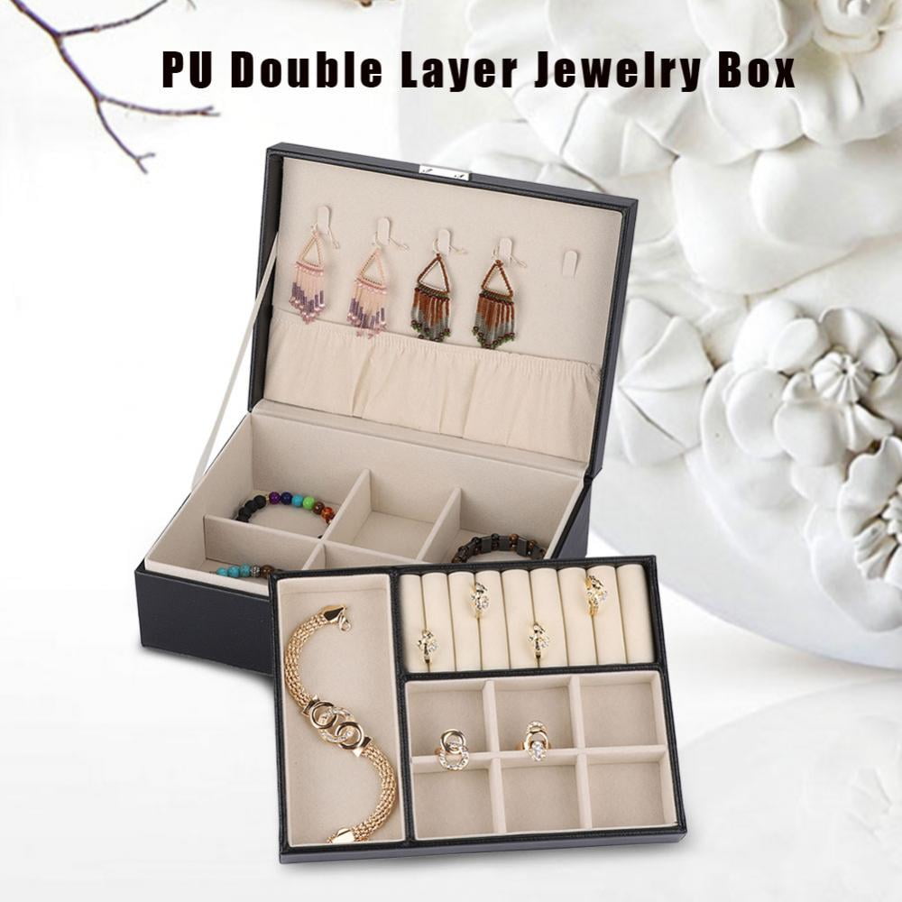 Double Layer Jewelry Storage Box Necklace Earrings Rings Bracelet Organizer Case 