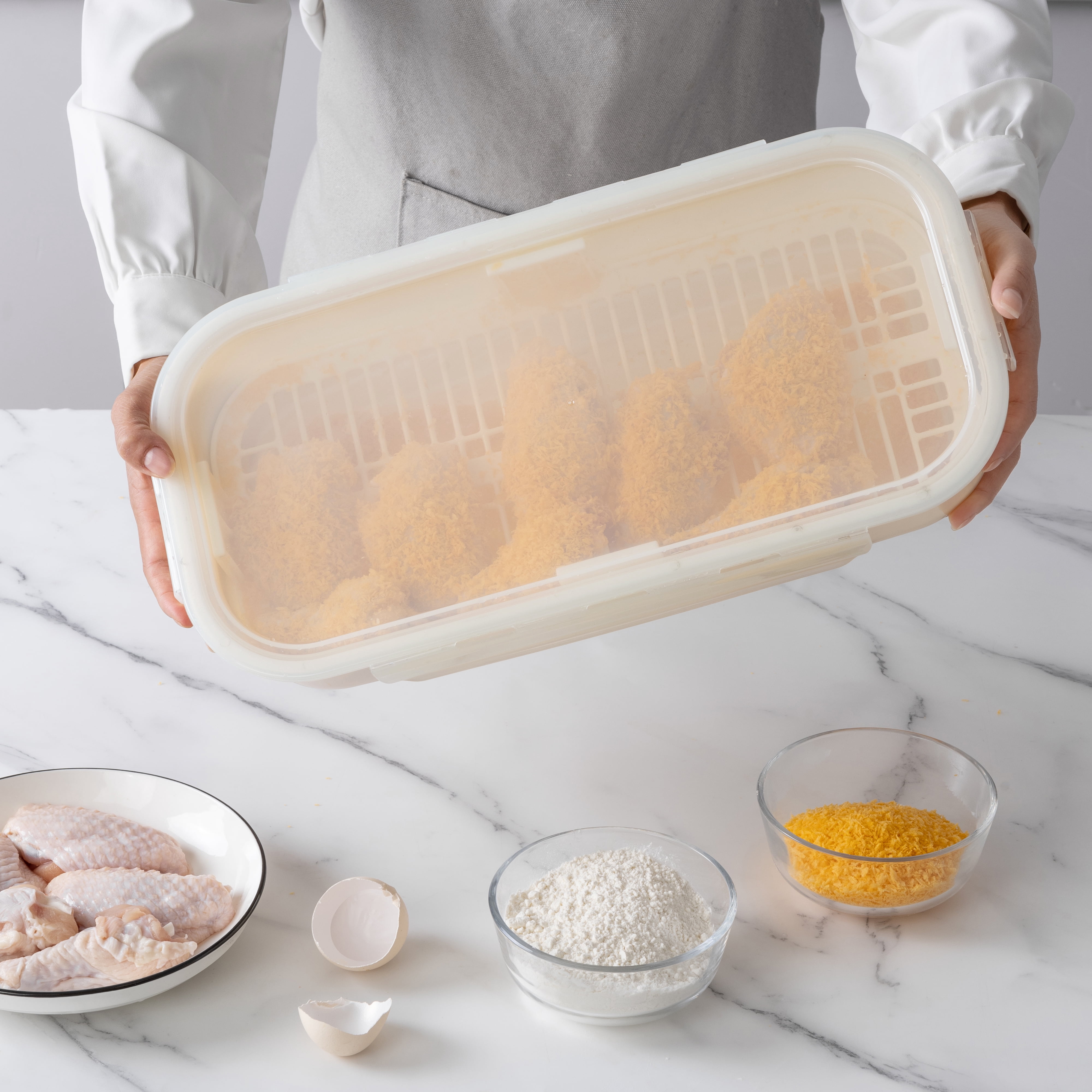 Cook with Collapsible Batter Box Set – Easy Dredging and Convenient Storage