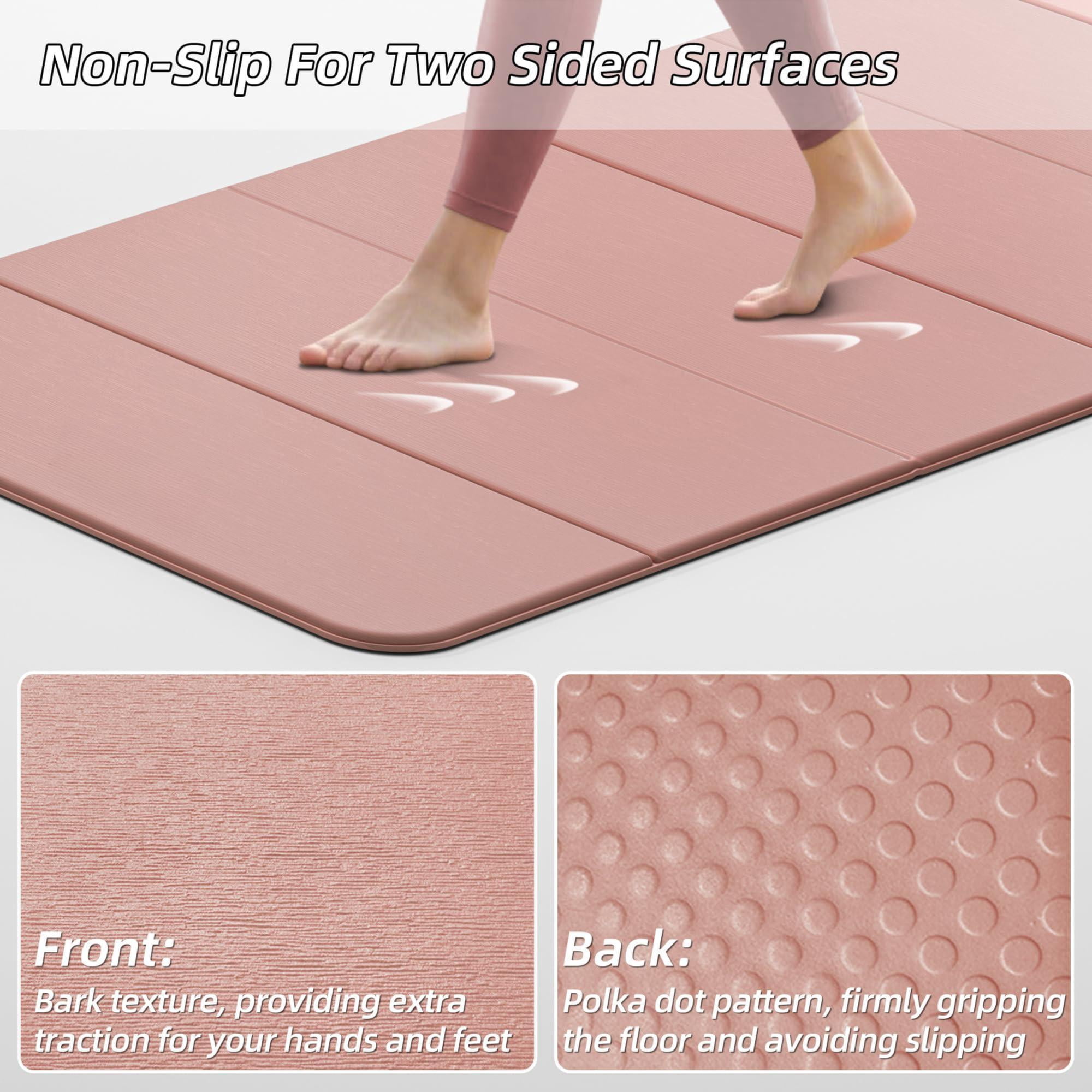 Foldable Yoga Mat Bright Pink TPE Multi-Use Exercise Mat for Home and Travel