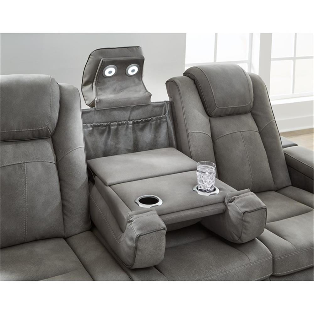 Ashley Furniture Next-Gen DuraPella Faux Leather Power Reclining Sofa in Gray