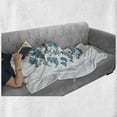 thumbnail image 6 of Fish Soft Flannel Fleece Blanket, School of Fish Sketching in Round Frame with Romantic Indie Style Floral Pattern, Cozy Plush for Indoor and Outdoor Use, 60" x 80", Blue and White, by Ambesonne, 6 of 6