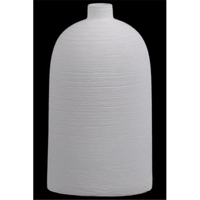 Urban Trend Collection 53506 Vase Rond en Céramique avec Col Court et Petite Ouverture, Finition Peignée - Blanc