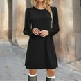 thumbnail image 1 of Robes pour Femmes 2025 Élégantes Robe Longue à Manches Bouffantes en Tricot Col Rond Tunique Décontractée Robe de Soleil Noire L, 1 of 5