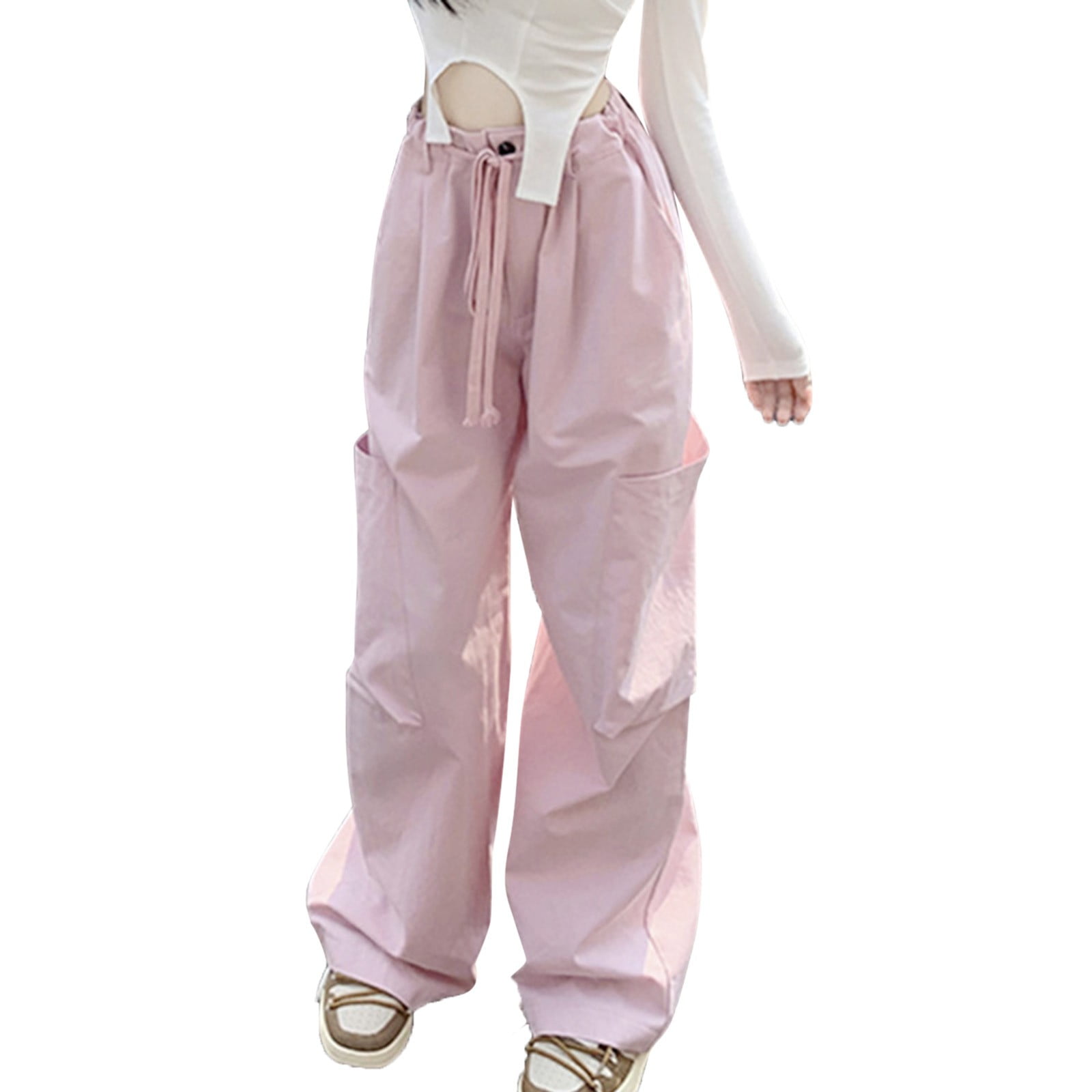 zuwimk Wide Leg Pants For Women,Women's Casual Cotton Linen Pant Unique  Pockets Pink,M - Walmart.com