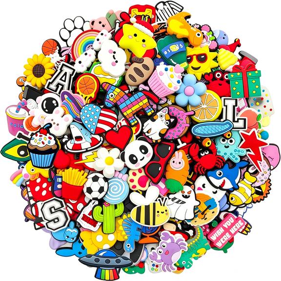 XIBUFE 20 50 100pcs Random Different PVC Shoe Charms for Wristband Bracelet Shoe Decoration Party Gift Random Shoe Charms