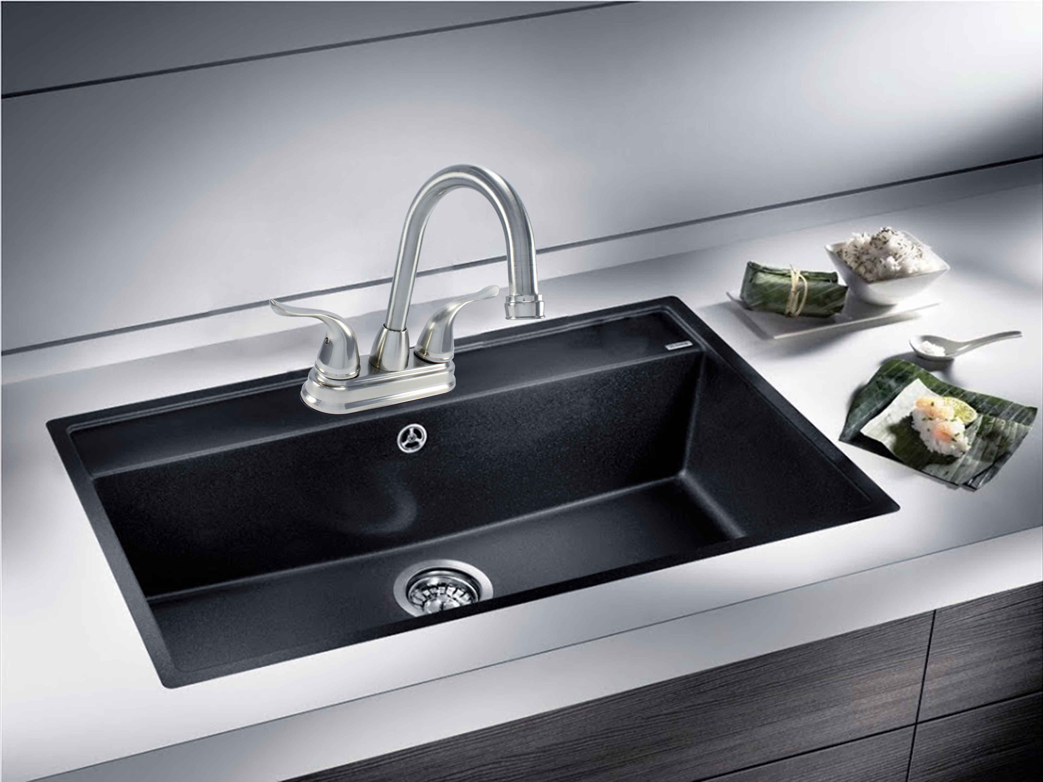 WMF-4225GNZMLP-BN - Hybrid Metal Deck Lavatory Bathroom Faucet, Double Handle,360 Degree Swivel High Arc, Washerless, Pop-up Included