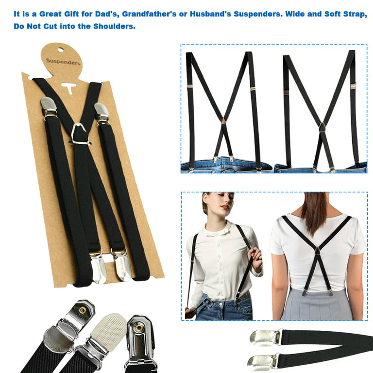 Work Suspenders Adjustable Elastic Braces Big and TallMen's Solid Suspender  With X-Back 4 Heavy Duty Clips 