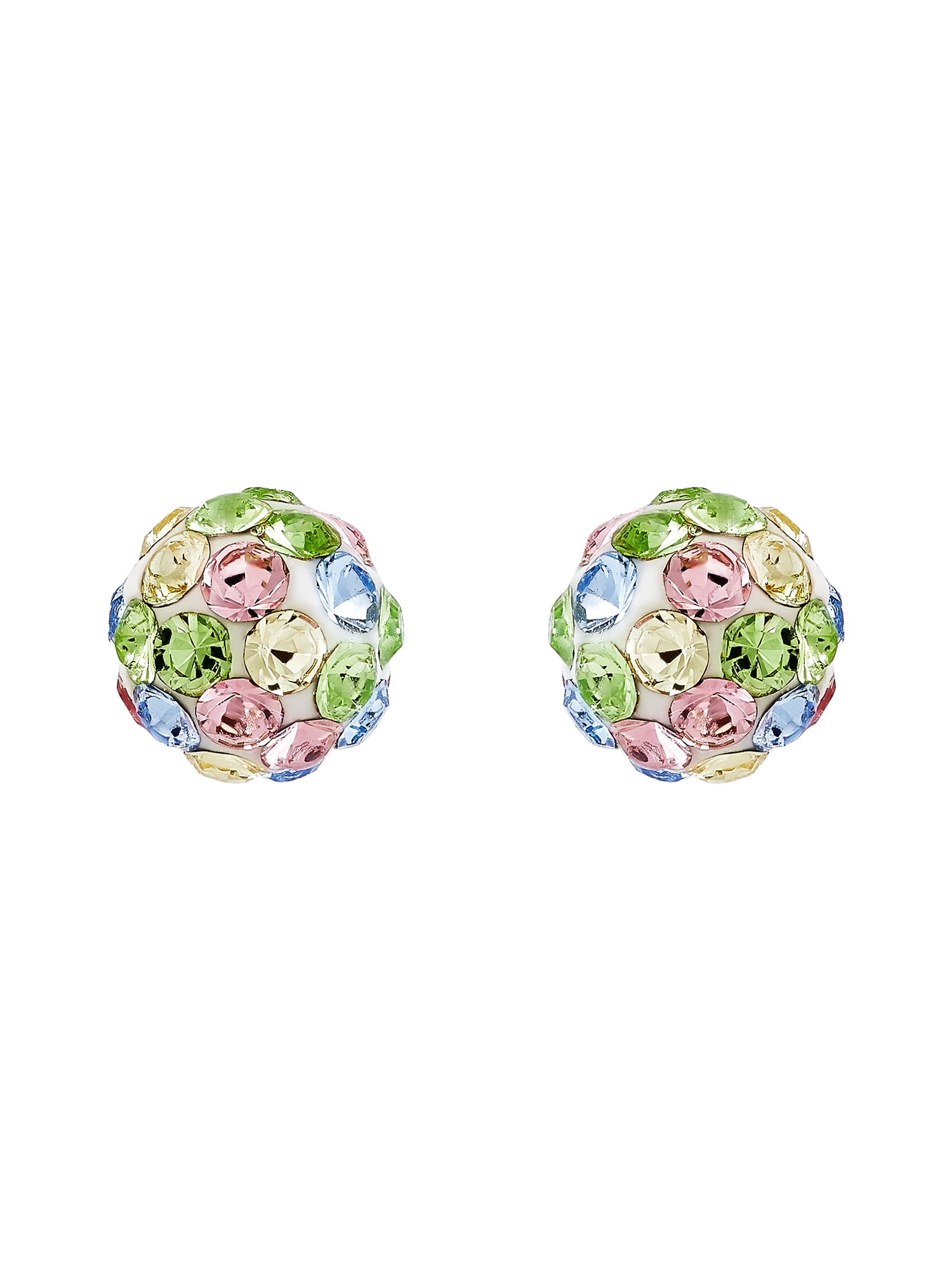 Brilliance Fine Jewelry Girls Pastel Crystals 4.8MM Ball Earrings in 10K Yellow Gold