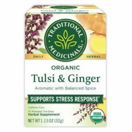Traditional Medicinals Organic Tulsi Ginger Herbal Tea Bags, 16 Count