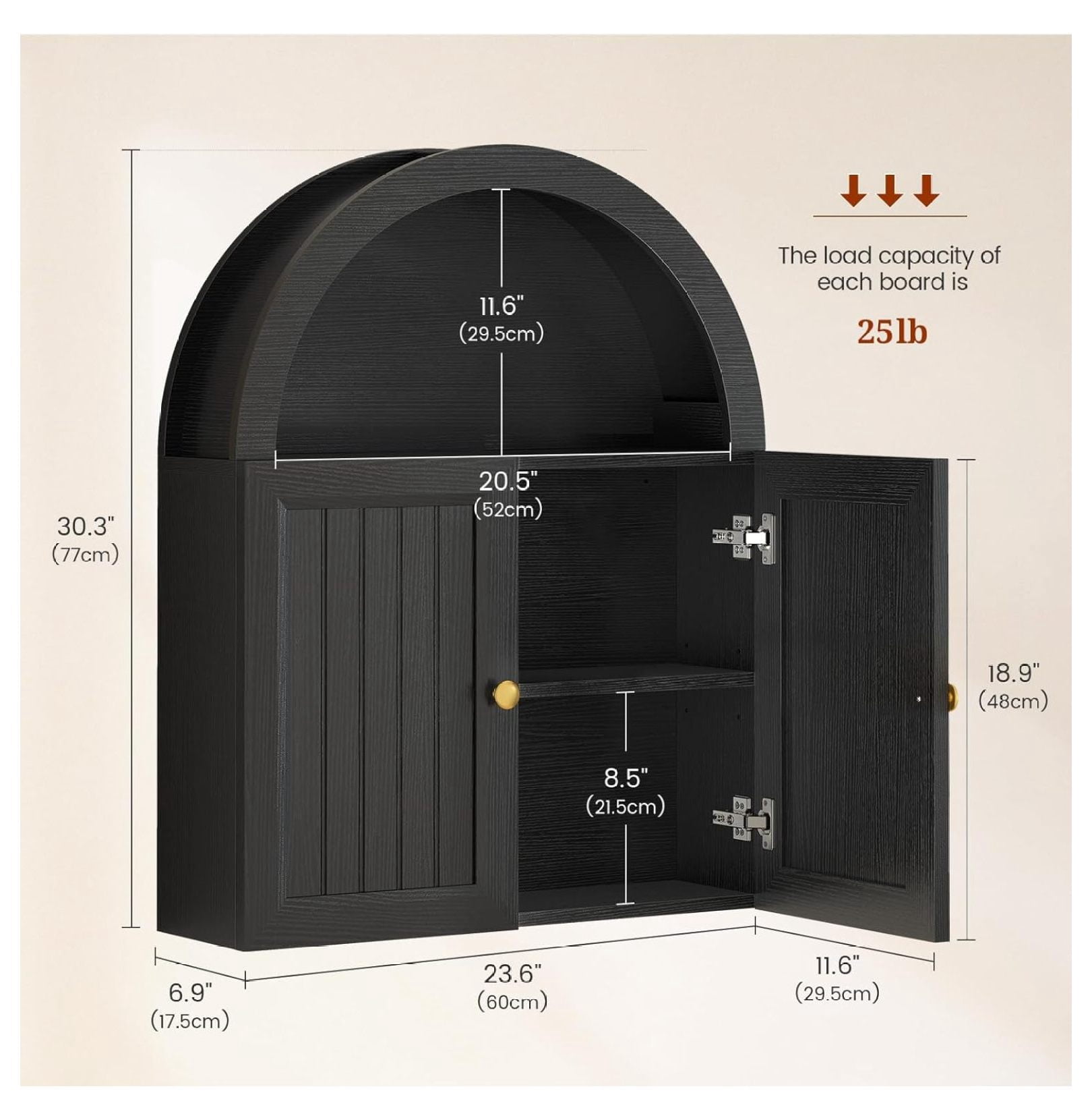 SONGMY Arched Bathroom Wall Cabinet, 23.6 x 30.3'' Over The Toilet Cabinet with Grille Door, Adjustable Shelf, Wall Mounted Cabinets for Bathroom Laundry Room Kitchen (Grille Door, 30IN)
