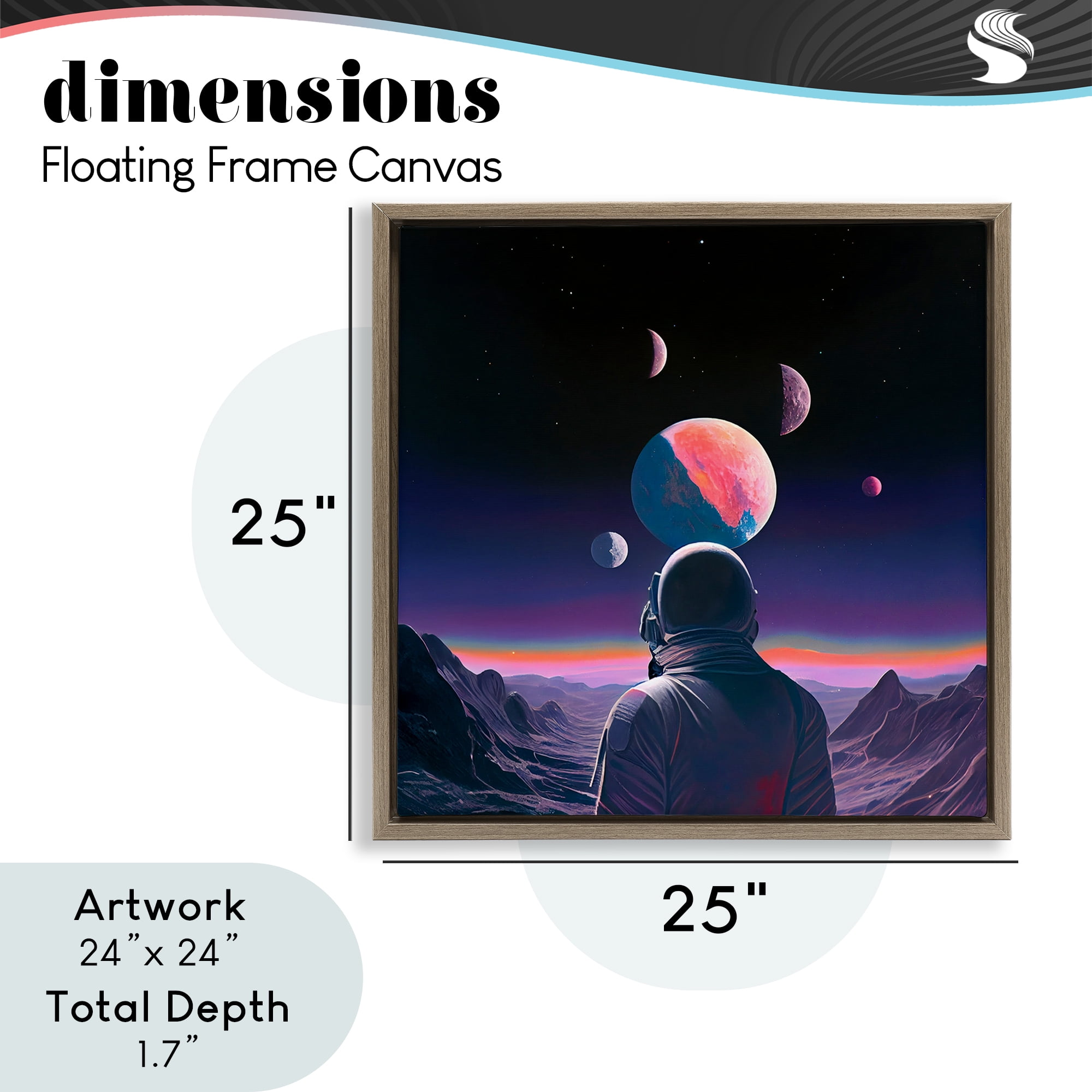 Astronaut & Purple Toned Terrain Brown Framed Floater Canvas Wall Art, design by Sasha
