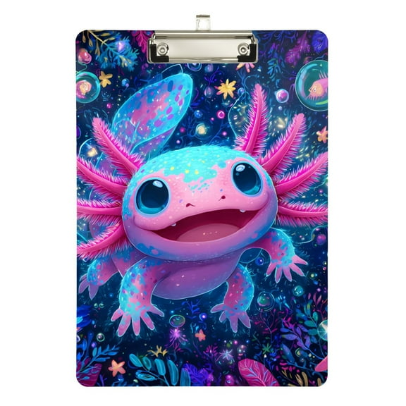 ALAZA Plastic Clipboard A4 Letter Size Decorative Clipboards for Students Women Men 9" x 12.5" Axolotl in Magic Flowers