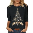 thumbnail image 2 of Puntoco Camiseta de mujer con cuello redondo, manga 3/4 y estampado navideño, jersey de cuello redondo, camiseta de manga larga con cuello redondo, 2 of 5