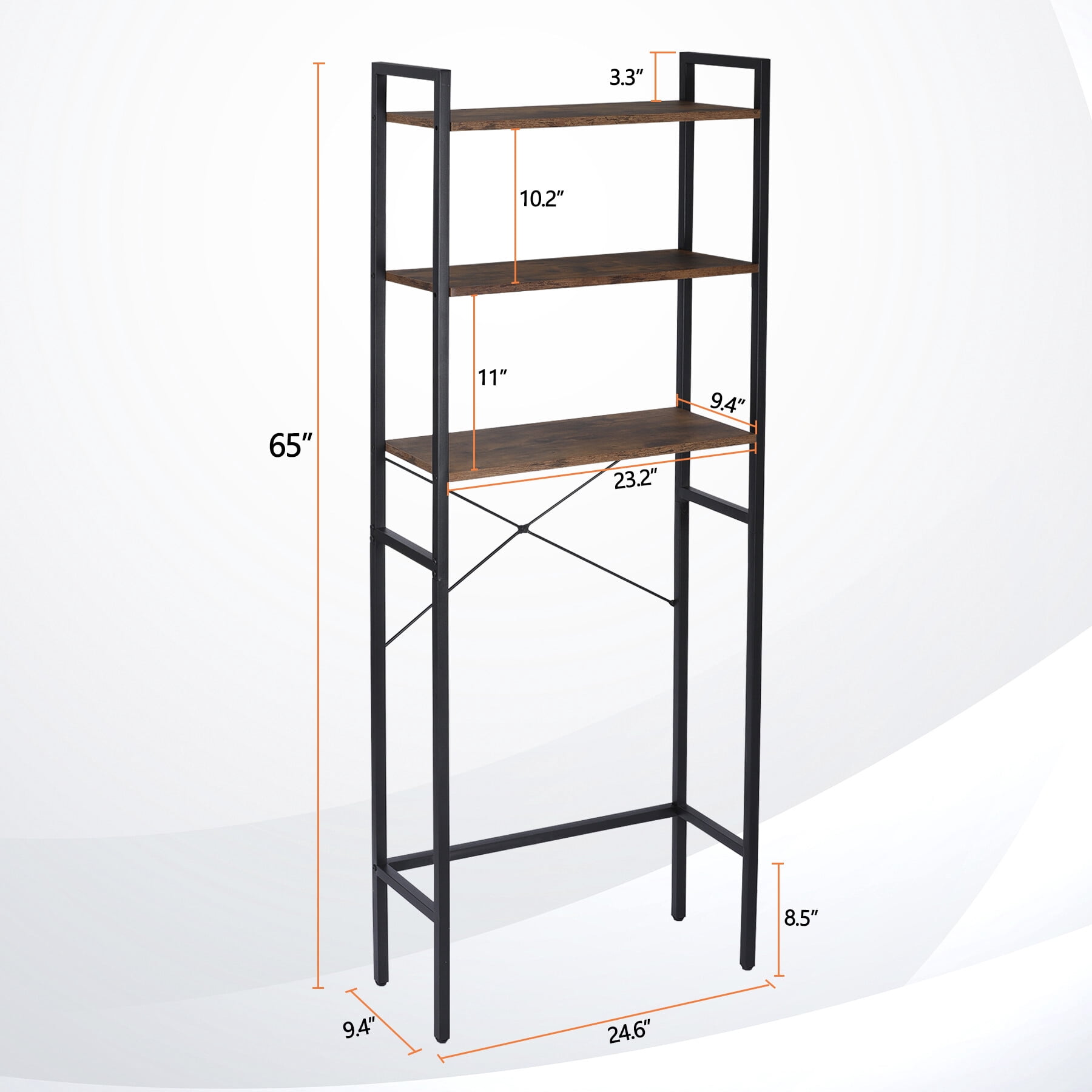 HomGarden Over-The-Toilet Storage 3-Shelf Industrial Bathroom SpaceSaver MDF Organizer Rustic Brown