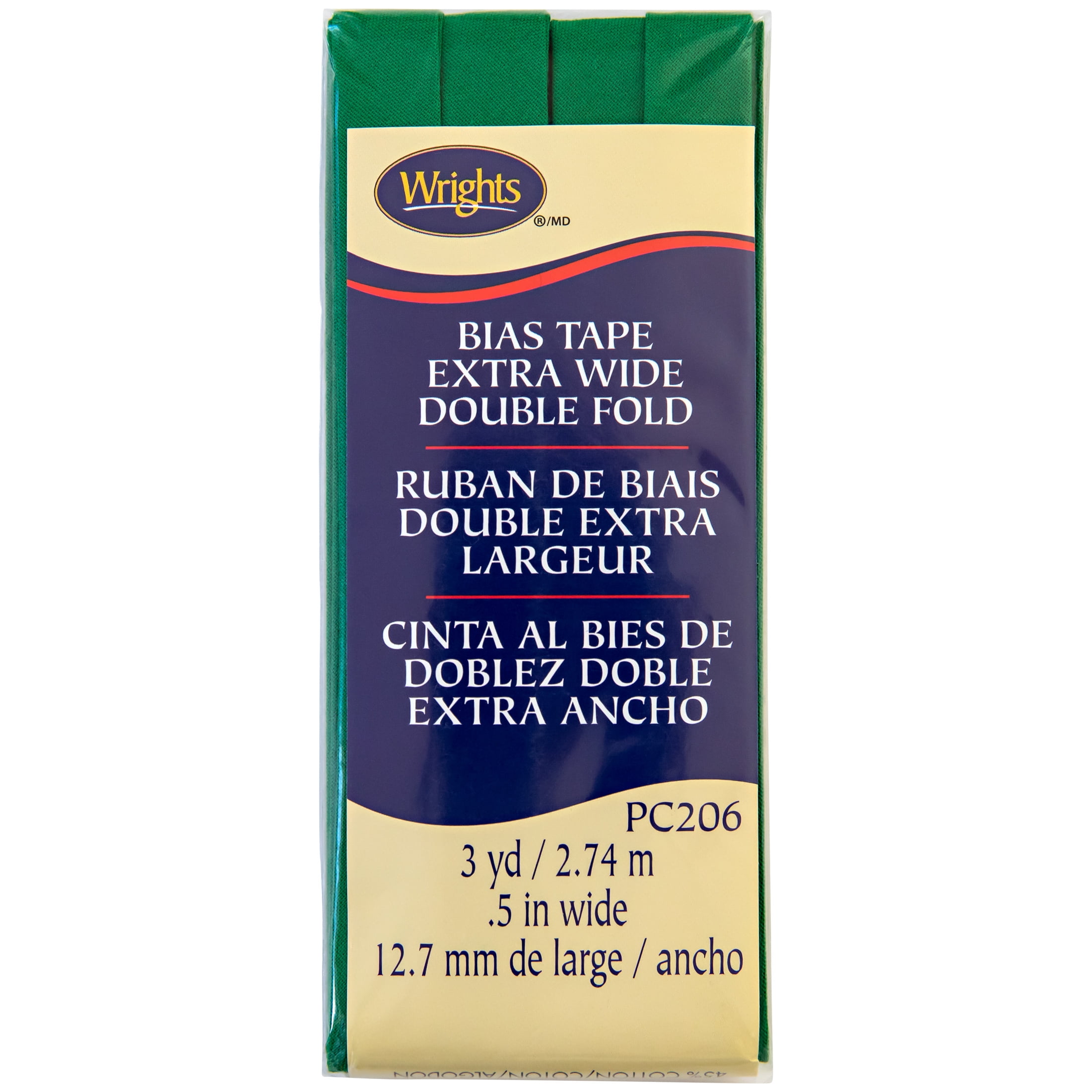 Wrights 1/2" Emerald Extra Wide Double Fold Bias Tape, 3 yd