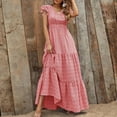 thumbnail image 2 of XuJwPNcy Flowy Dresses for Women Ruffle Cap Sleeve Boho Tiered Long Dresses Casual V Neck A-Line Floral Maxi Dress, 2 of 7