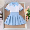 thumbnail image 2 of Xudanell Toddler Baby Girl Summer Clothes 2pcs Outfits Short Sleeve T Shirts Tops Mini Skirt Outfits Preemie Clothes Girl Blue 2-3 Years, 2 of 9