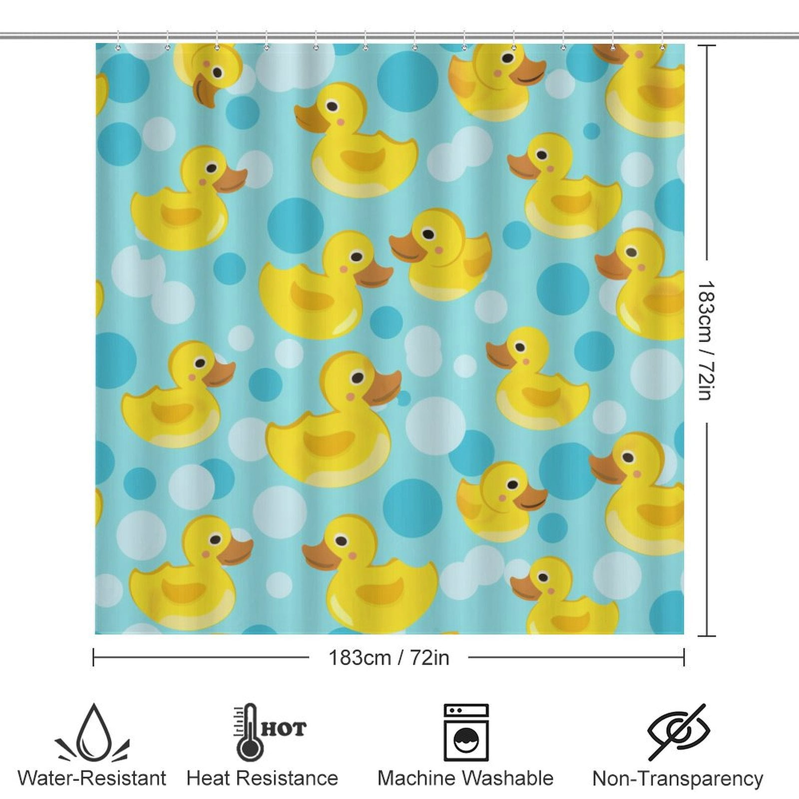 Cute Rubber Duck 4 Pcs Bathroom Shower Curtain Set, Bathroom Sets with Rugs (Bath Mat, U Shape and Toilet Lid Cover Mat) and 12 Hooks,