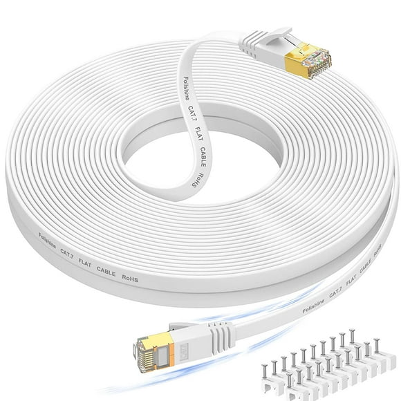 Cat 7 Ethernet Cable 100 ft High Speed, Flat Internet Network LAN Wire, Long Shielded Patch Cord for Modem, Switch,