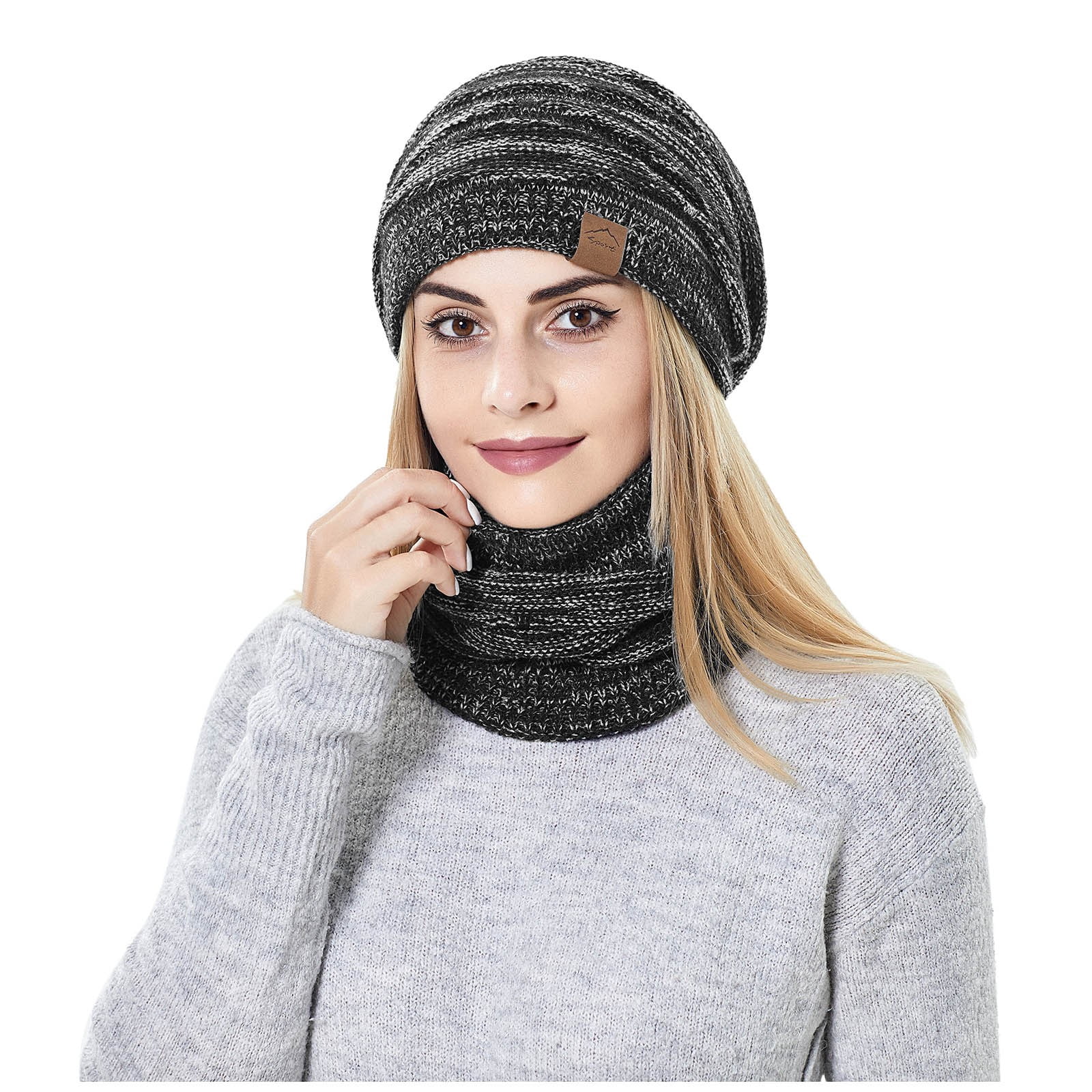 Tanhomme Fleece Ski Covers Winter Face-Cover Windproof Hooded Scarf Cold Weather Hat Neck Warmer Men's Women's Winter Knitted Fleece Windproof Hood Scarf Coif Winter Knit Hat Warm Hats