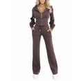 thumbnail image 2 of Women'S Fall Winter Hooded Zip Up Jacket Slim Fit Solid Color Two Piece Set Casual Outfit Brown L, 2 of 8