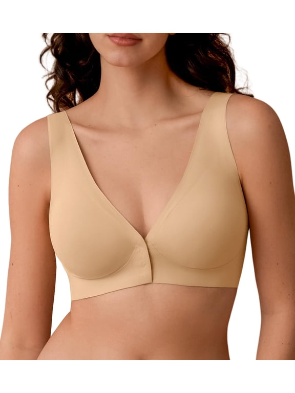 Womens Front Closure Bras Wireless Deep V Plunge Seamless Padded Bras Comfortable Soft Sleep Mastectomy Bra