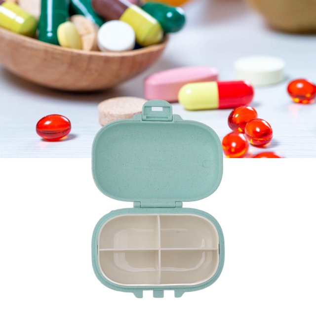 Portable Daily Pill Organizer, 4 Compartment Travel Pill Case, Holder For Vitamins And Pills