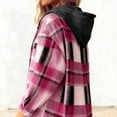 thumbnail image 6 of Women's Plaid Hoodie Button up Long Sleeve Thick Hooded Sweatshirt with Pocket Casual Jacket Coat, 6 of 7