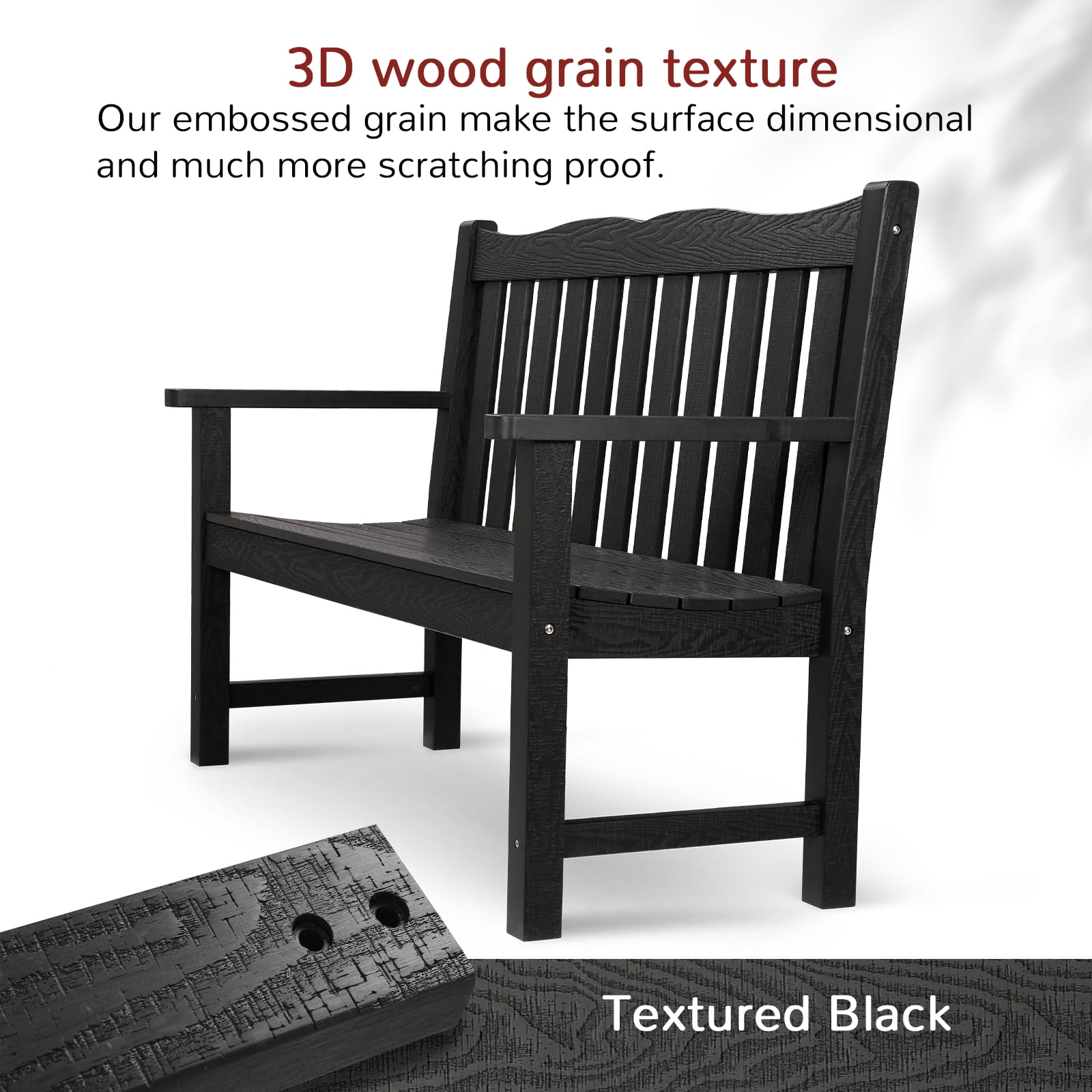 Stoog Outdoor Bench and Chairs Set of 3, Porch Bench with 2 Patio Chairs, 800 lbs Capacity, All-Weather Outdoor Bench for Garden Backyard Park, Black