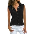 thumbnail image 2 of Denim Vest Women, Casual Solid Sleeveless Turn Down Collar Pocket Blouse Top, Black M, 2 of 7