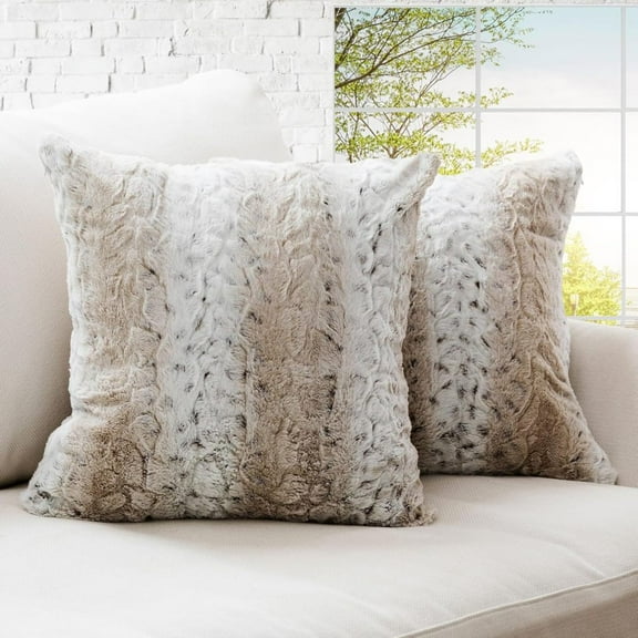 MMZP Embossed Faux Fur Throw Pillows - Set of 2 Lumbar Couch Pillows, 18" x 18" - Snow Leopard