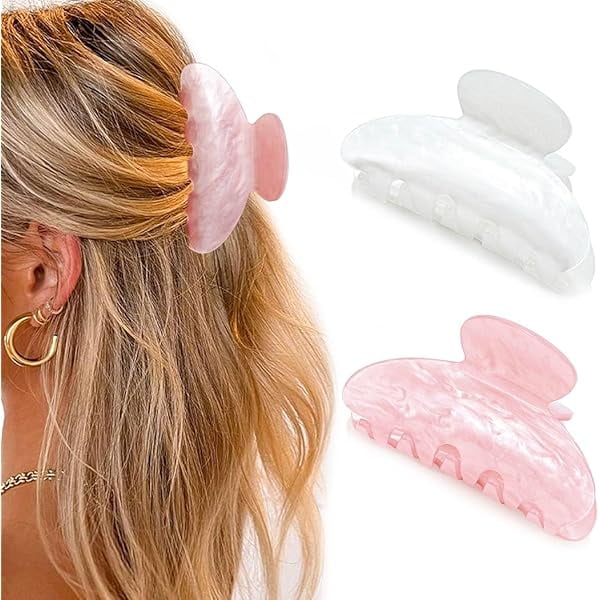 wonima11 Acrylic Claw Clips Pink Medium Hair Claw Cute Hair Clips Hair Accessories for Women and Girls (2 PCS) (Pink+White)