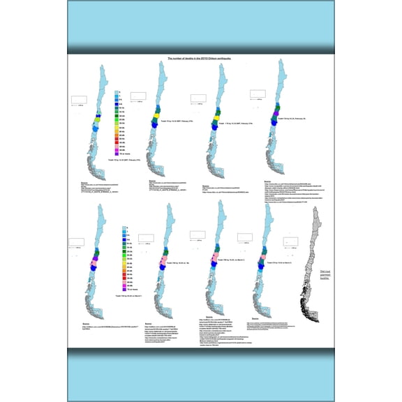 24"x36" Gallery Poster, chart map of Chile provinces earthquake dead