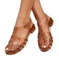 thumbnail image 3 of OOOUM Closed Toe Flat Jelly Sandals For Women Adjustable Ankle Strap Cutout Sandals Summer Outdoor Walking Shoes Brown US:6.5, 3 of 8