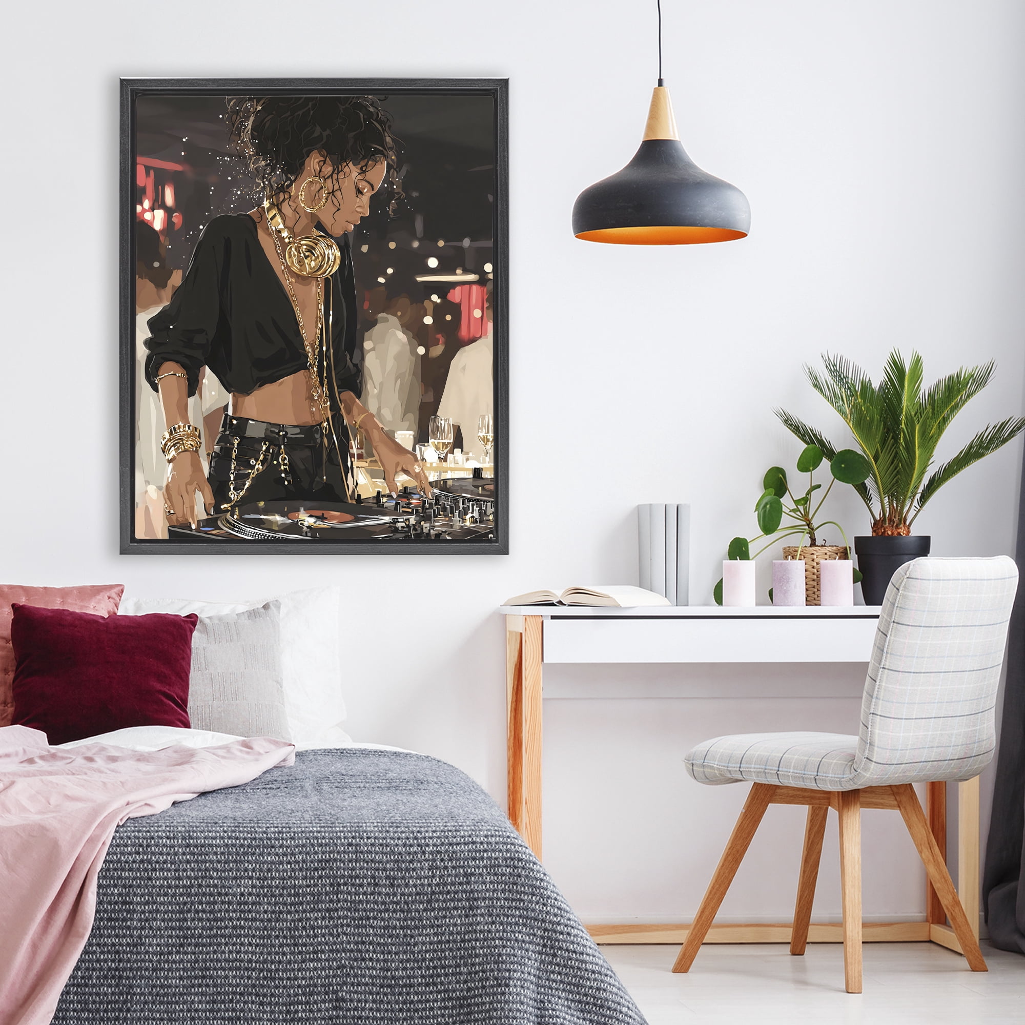 Stupell Industries Touches Of Gold DJ Black Framed Floater Canvas Wall Art, design by Franklyn Gregory
