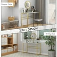 thumbnail image 4 of Modern Vanity & Dressing Table, White & Gold Faux Marble, Steel Frame, with Rotating Mirror & Open Storage, 4 of 10