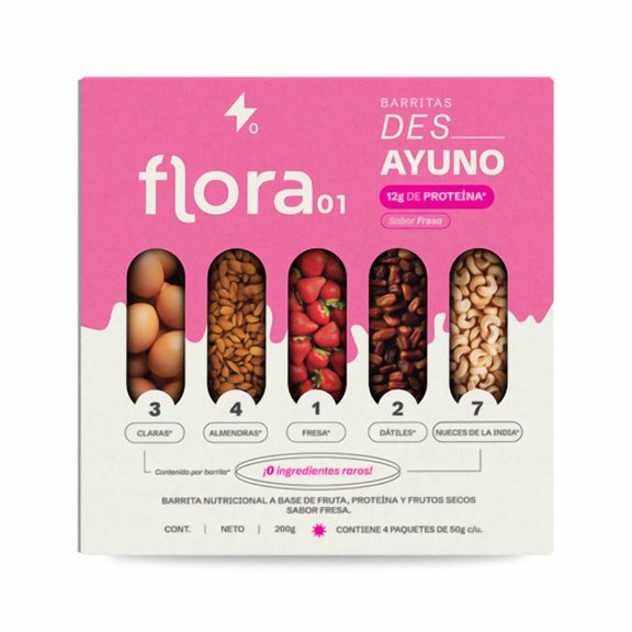 Barra de desayuno Flora01 sabor fresa 4 paquetes de 50 gr c/u