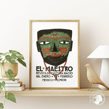 PosterArt El Maestro Poster, Jade Mask Mexican Art Print, Vintage Travel Wall Decoration, 8x12 UNFRAMED