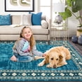 thumbnail image 2 of Nanan 2'x6' Modern Bordered Runner Rug Geometric Carpet, Machine Washable Rug Non Slip Solid Indoor Rug for Hallway Bedroom Kitchen, Blue Green, 2 of 6