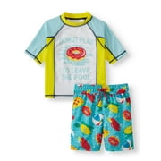 Donut Print Rash Guard and Swim Trunk, 2-Piece Outfit Set (Little Boys)