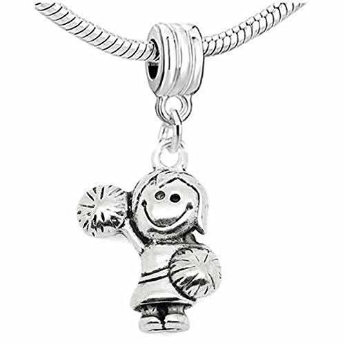 Sexy Sparkles 3D Cheerleader Cheer Girl with Pom Poms Dangle European Bead Compatible for Most European Snake Chain Charm Bracelet - Zinc Metal Alloy, 1 Bead