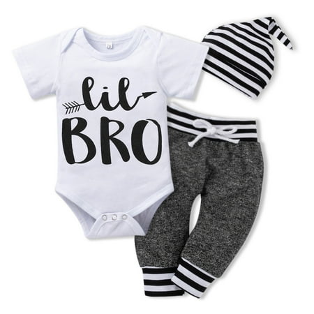 

Peyan Newborn Baby Boy Outfits Lil Bro Romper+ Pants+Hat 3PCS Set 0-3 Months