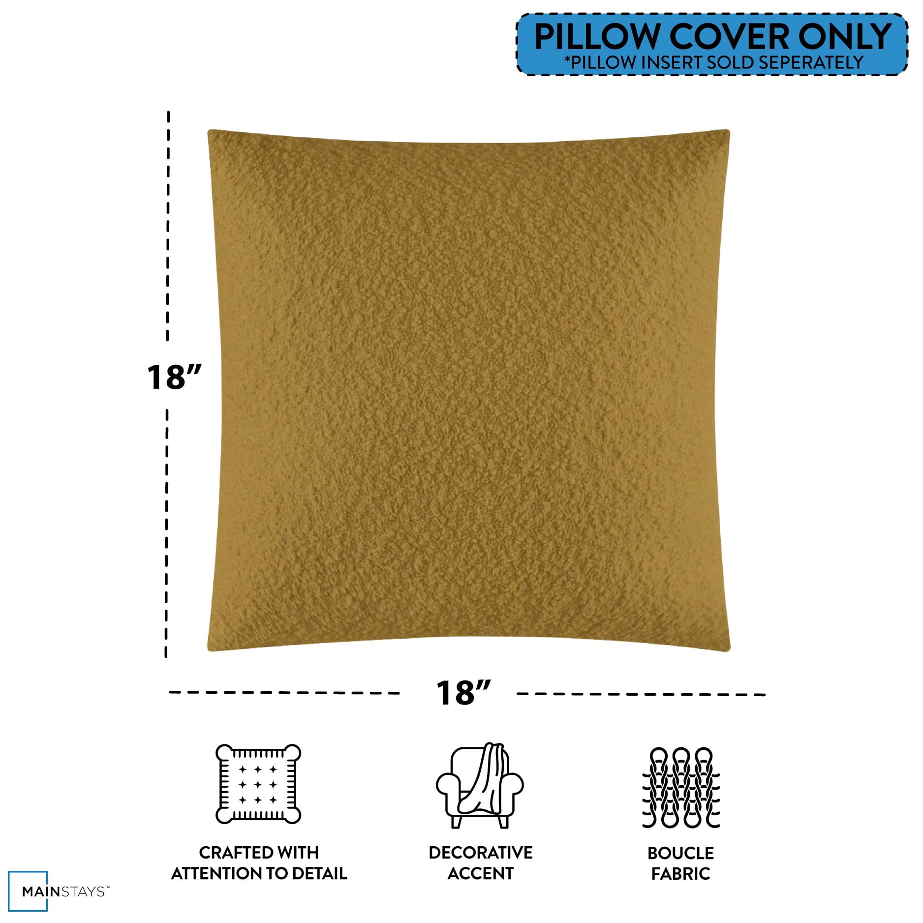 Mainstays 18"x18" Boucle Decorative Throw Pillow Cover- 2Pk- Brown Butter