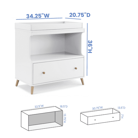 Delta Children Essex Convertible Changing Table with Drawer, Greenguard Gold Certified, Bianca White/Natural