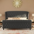 thumbnail image 5 of VanAcc King Size Platform Bed Frame, Chenille Upholstered Sleigh Bed, Grey, 5 of 8