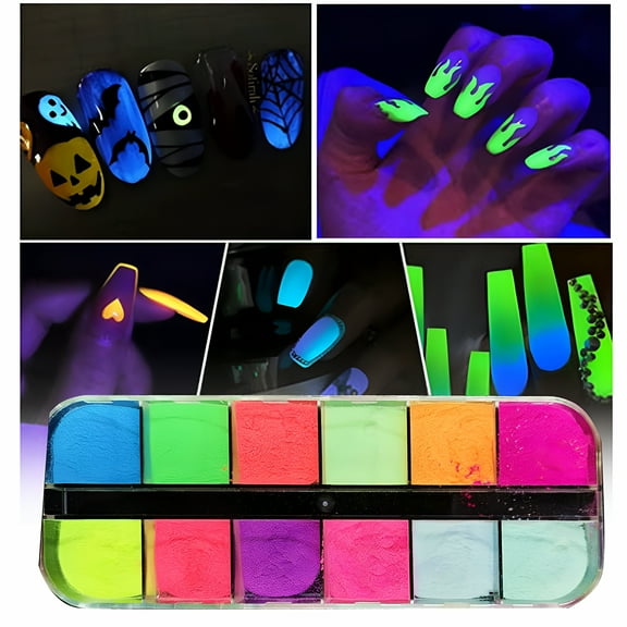 RAGUPEL 12 Pigments Nail Powder Colorful Glow Powder Fluorescent Pearl High Gloss Nail Powder Nail Pigment For Body And Craft Holiday Dress Up