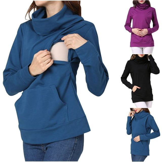 Sentmoon Haut d'Allaitement Surdimensionné à Col Rond Extensible Hauts d'Entraînement de Maternité Couleur Unie Manches Longues Vêtements de Grossesse pour Femmes Agréable pour Séance Photo de Maternité TTG