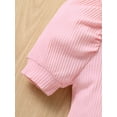 thumbnail image 5 of TSEXIEFOOFU Toddler Girls Summer Outfit Sets Pink Short Sleeve Knit Ribbed Tops + Brown Button Shorts, 5 of 9